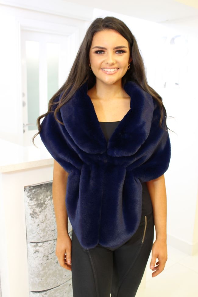 Navy Faux Fur Shawl