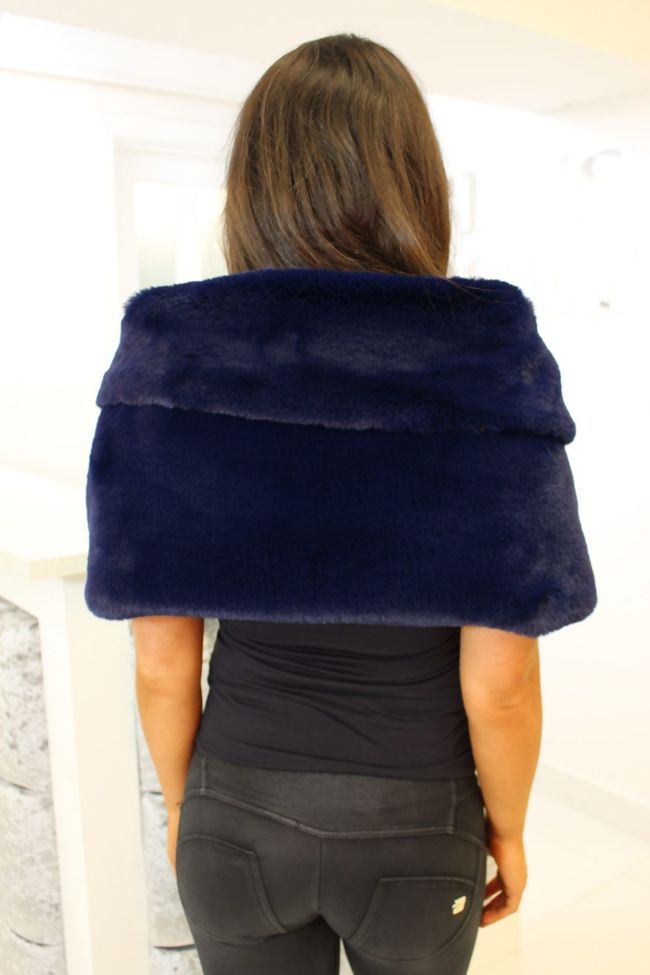 Navy Faux Fur Shawl 3075