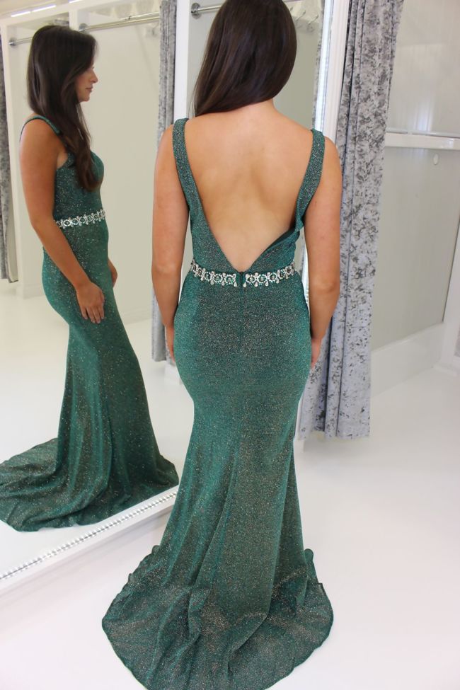 Green Shimmer Full Length Prom Dress