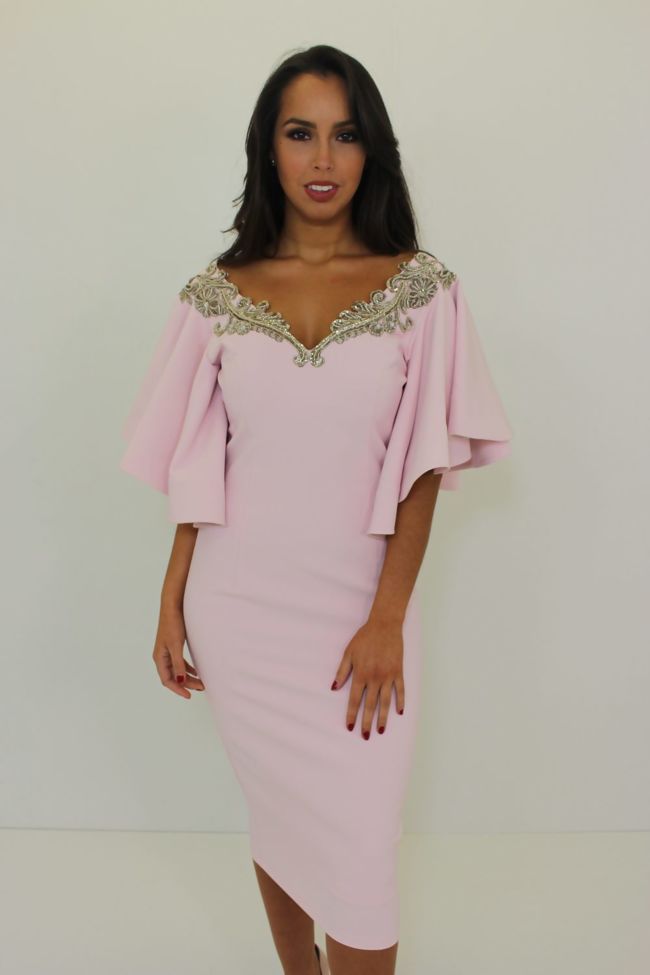 flared sleeve midi dress