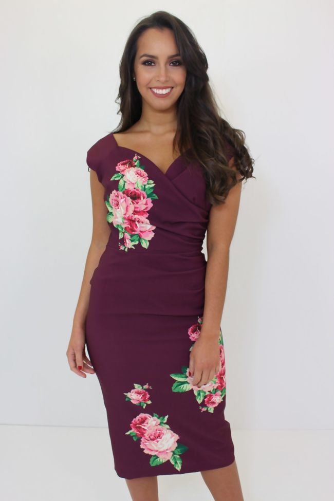 Purple Floral Midi Dress