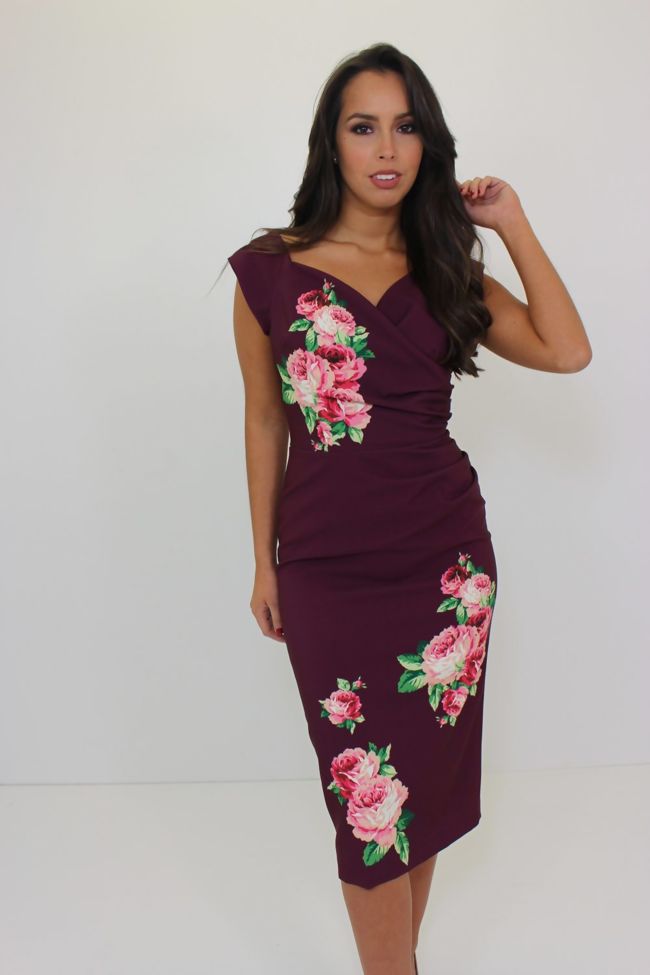 Purple Floral Midi Dress